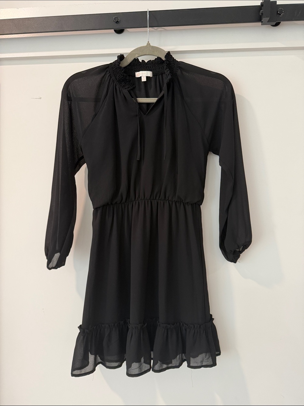 GB girls Black Long Sleeve Smocked Neck Ruffle-Hem Dress